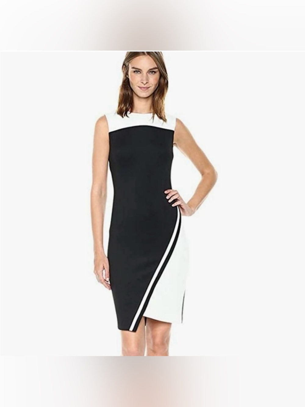 Tommy Hilfiger Colorblock Scuba Knit Sheath Dress Asymmetrical Hem Career Chic